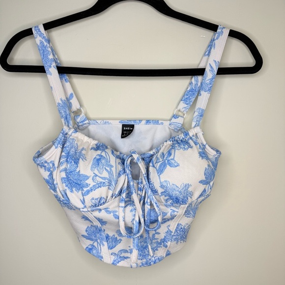New Blue & White Floral Corset-Style Two-Piece Set – Size 6 Medium SHIEN Outfit - Picture 3 of 9